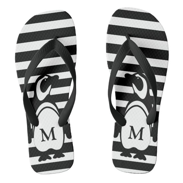 Tongs Monogramme de pingouin noir et blanc et rayures (Semelle)