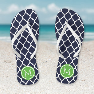 Tongs Monogramme de Quatrefoil Marocain Marine et Vert