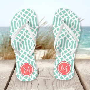Tongs Monogramme de Trellis d'Aqua et de Corail