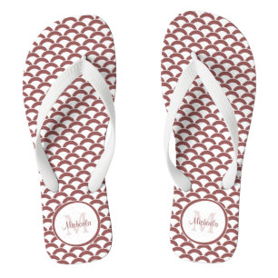Tongs Monogramme et nom des pétoncles blancs Brown et ro
