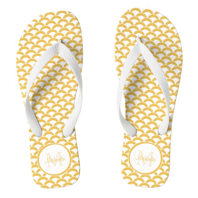 Tongs Monogramme et nom des pétoncles jaunes et blancs m (Semelle)