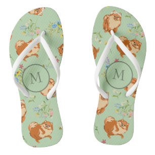 Tongs Monogramme Floral Pomeranian Motif Vert