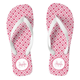 Tongs Monogramme Géométrique Rose et Blanc Moderne avec