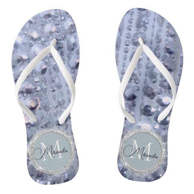 Tongs Monogramme Glitterie perles bleues (Semelle)