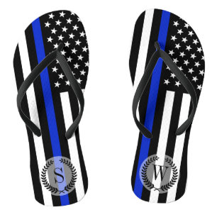 Tongs Monogramme mince de drapeau américain de Blue Lin