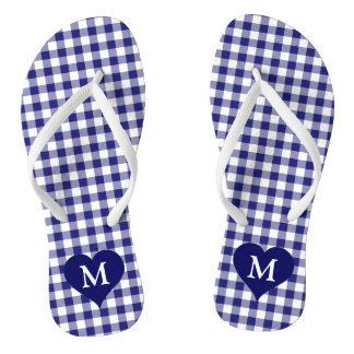 Tongs Monogramme moderne bleu vérifié