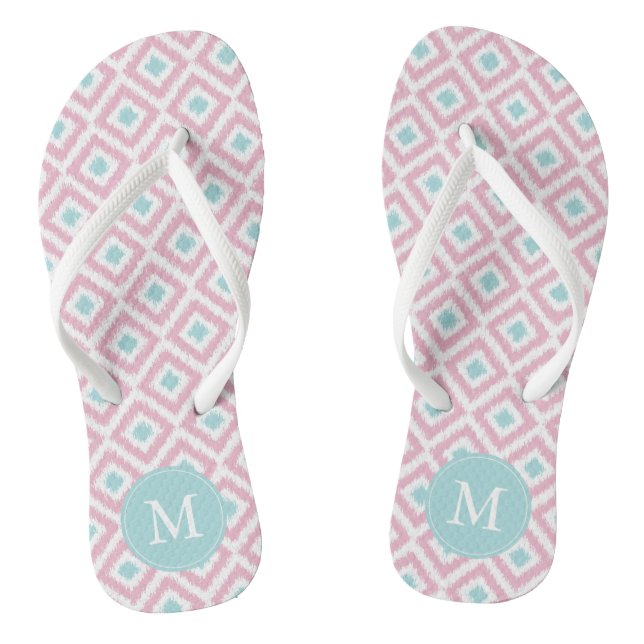 Tongs Monogramme Motif de menthe et d'ikat rose (Semelle)