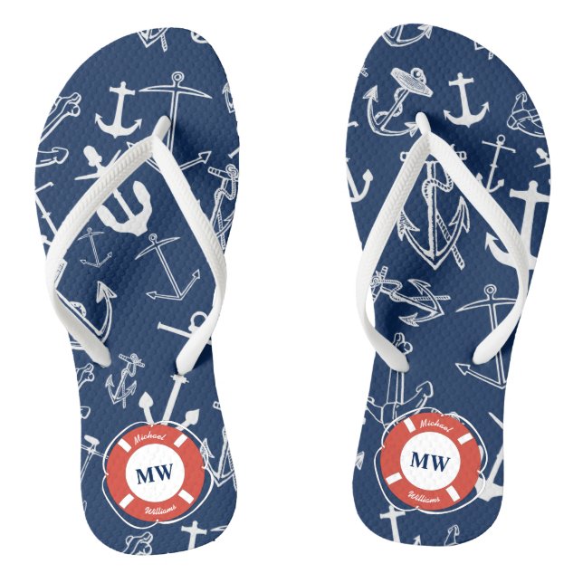 Tongs Monogramme nautique Ancre bleu marine Motif (Semelle)