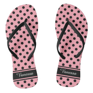 Tongs Monogramme noir rétro Pois