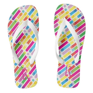 Tongs Monogramme Rainbow Diagonal Lines Motif Pop Art