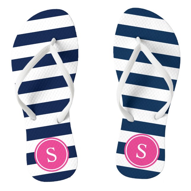 Tongs Monogramme rayé en marine et rose (Semelle)
