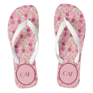 Tongs Monogramme rose blanc Magenta Floral Elegant Boho