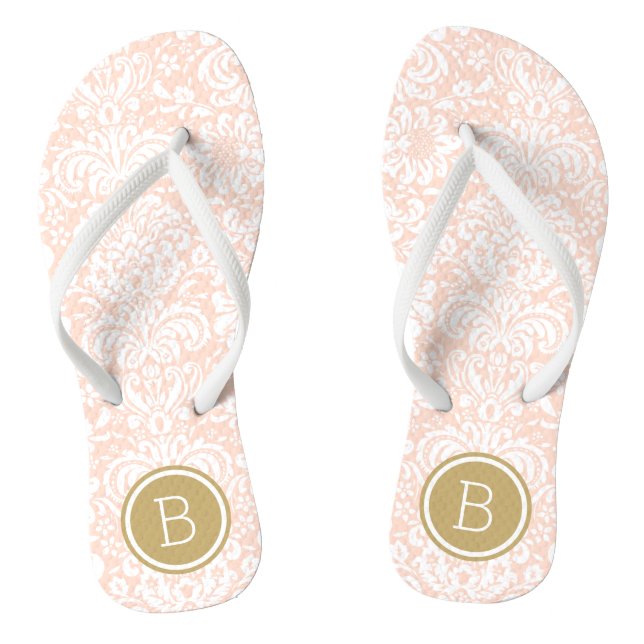 Tongs Monogramme rose et doré de Damas Floral (Semelle)