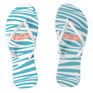 Tongs Monogramme Turquoise rayé Zèbre motif tendance