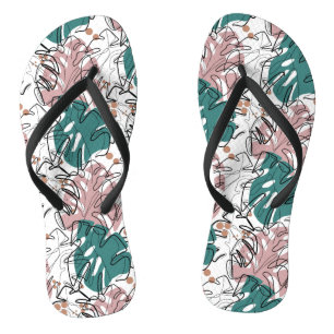 Tongs Monoline monstera feuilles avec taches de couleur