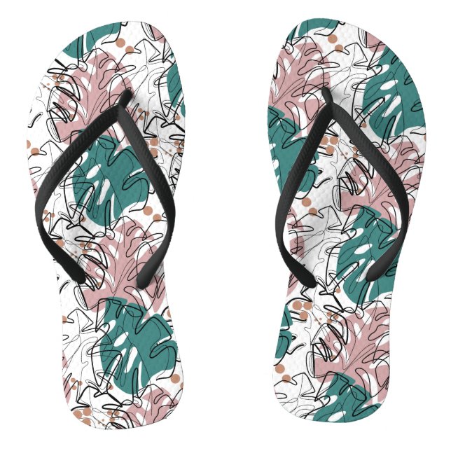 Tongs Monoline monstera feuilles avec taches de couleur (Semelle)