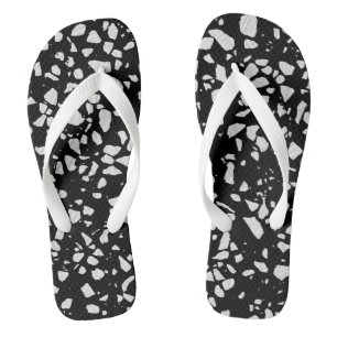 Tongs Mosaïque Terrazzo Abstraite Motif Noir et Blanc 