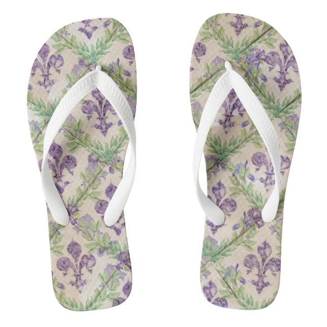 Tongs motif à fleurs de lis - aquarelle Iris (Semelle)