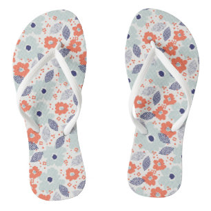 Tongs Motif à fleurs moderne orange et bleu
