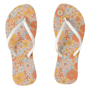 Tongs Motif à fleurs Orange Retro