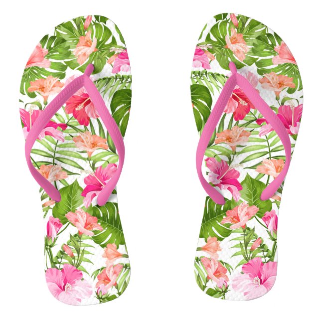 Tongs Motif à hibiscus palm monstère tropicale (Semelle)