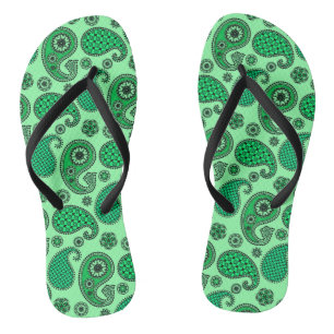 Tongs Motif à la feuille de paisley, vert de jade et ver