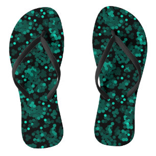 Tongs Motif à pois vert turquoise sur noir