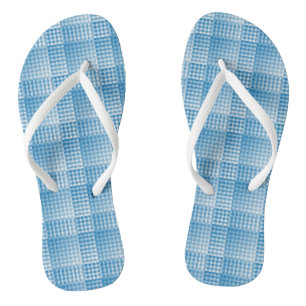 Tongs Motif Abstrait à Damier Bleu Blanc