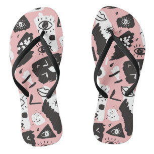 Tongs Motif Abstrait moderne des yeux et des lèvres