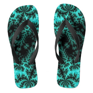 Tongs Motif Abstrait noir vert fractal