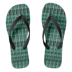 Tongs Motif abstrait rétro en plastique à damiers vert n