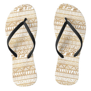 Tongs Motif africain de la tribu Gold White