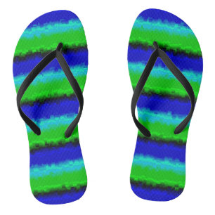 Tongs Motif arc-en-ciel bleu vert abstrait 3D