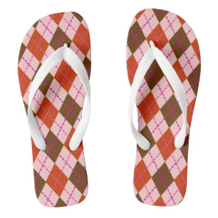 Tongs Motif Argyle Rouge Rose et Marron