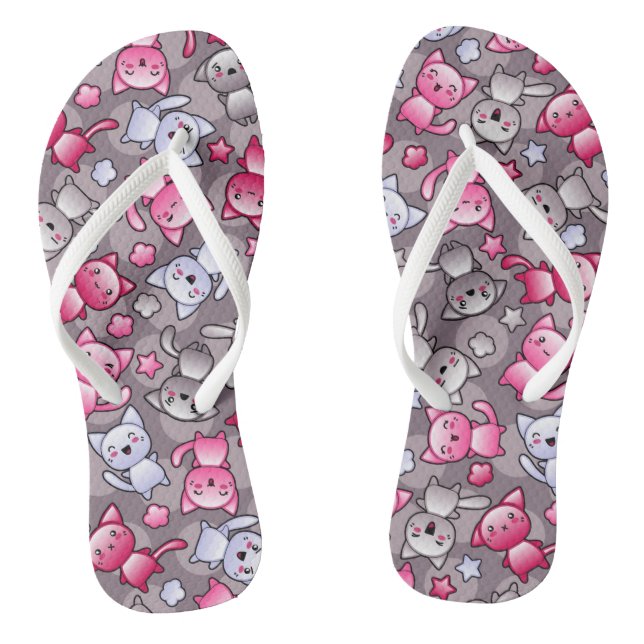 Tongs motif aux chats kawaii à doodle (Semelle)