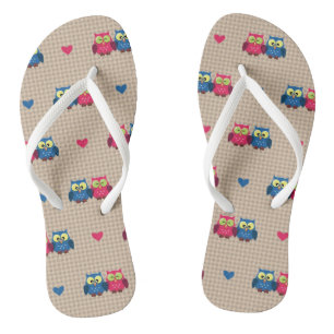 Tongs motif avec chouettes amoureuses