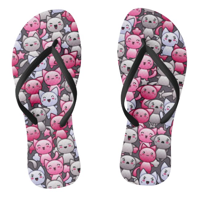 Tongs motif avec de mignons chats à doodle kawaii 2 (Semelle)