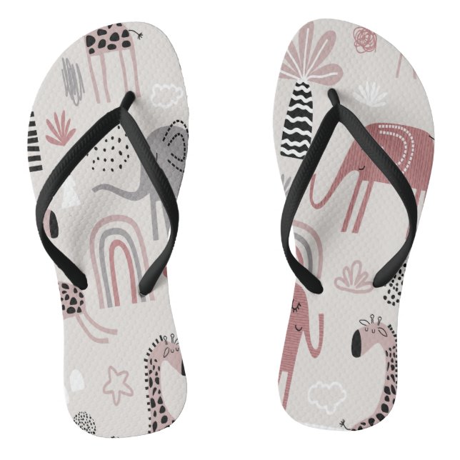 Tongs motif avec de mignons éléphants et girafes géant (Semelle)