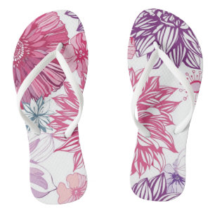 Tongs Motif avec les asters et le dahlia roses