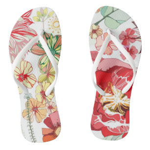 Tongs Motif avec les fleurs rouges