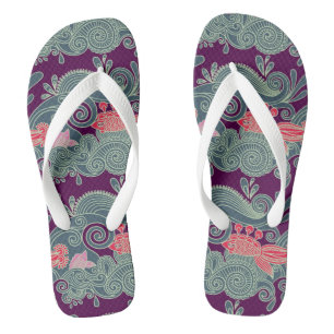 Tongs Motif avec les poissons et la vague pourpre