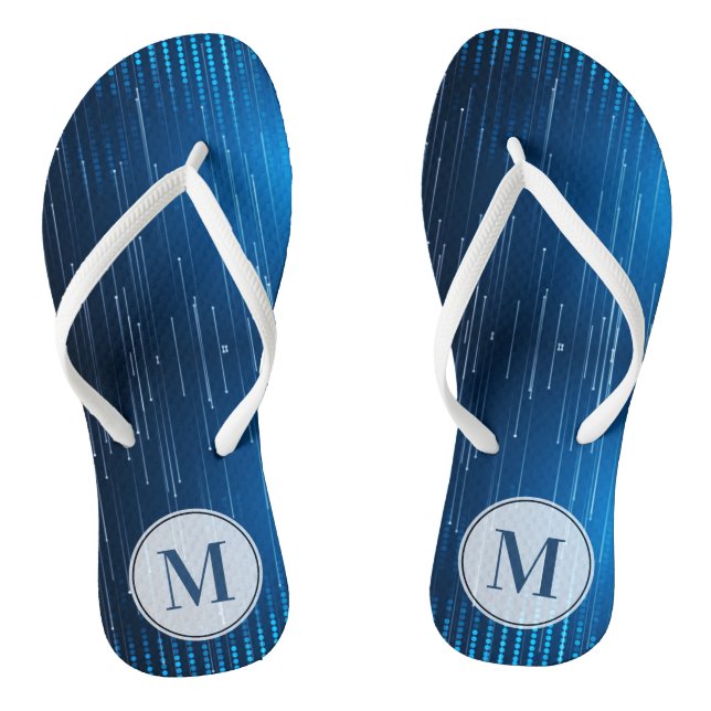 Tongs Motif blanc bleu Abstrait monogramme (Semelle)