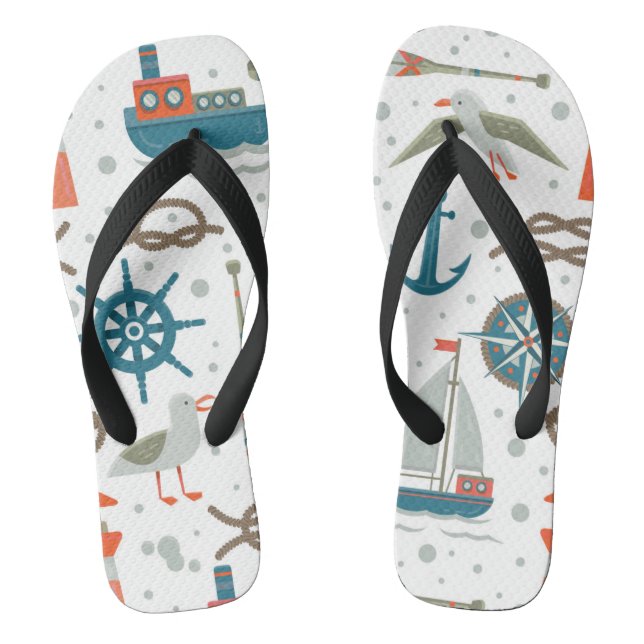 Tongs Motif blanc gris turquoise sur le thème nautique (Semelle)