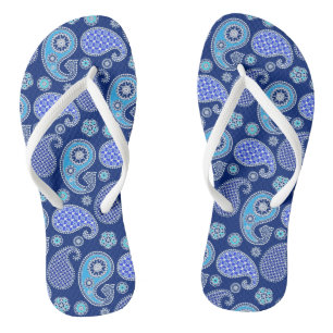 Tongs Motif cachemire, bleu cobalt et blanc