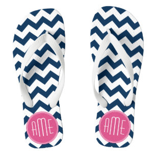 Tongs Motif Chevron avec Monogram - Navy Magenta