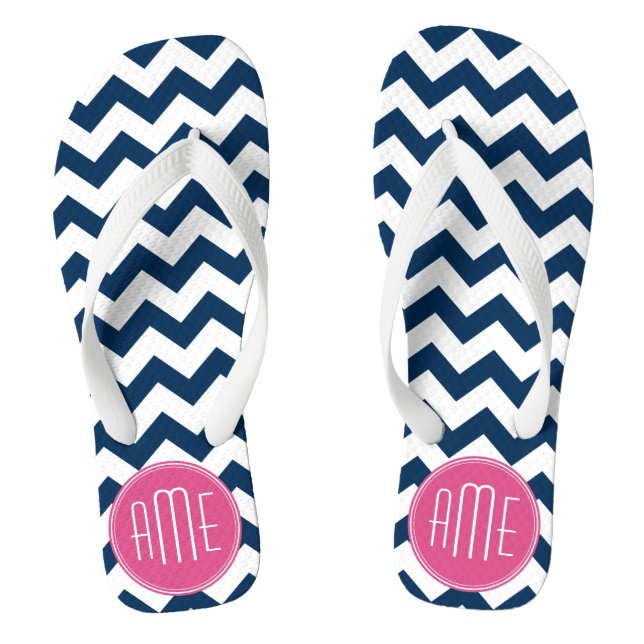 Tongs Motif Chevron avec Monogram - Navy Magenta (Semelle)