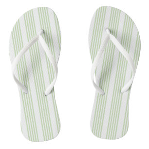 Tongs Motif cinq bandes vert pâle et blanc