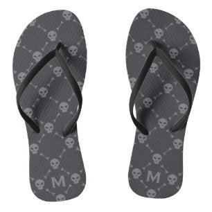 Tongs Motif crâne et os Vérification gris Monogramme