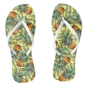 Tongs Motif d'ananas tropical en été jaune
