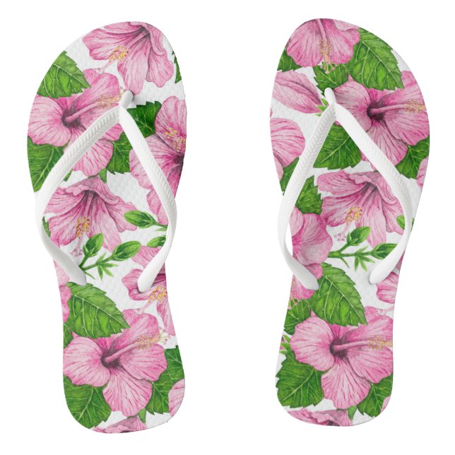 Tongs Motif d'aquarelle d'hibiscus rose (Semelle)